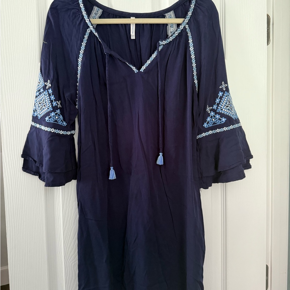 Southern Tide Navy Blue Dress with Light Blue Embroidery